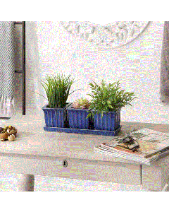 BLUE SQUARE CERAMIC SMALL PLANTER SET OF 3