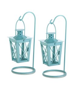 BABY BLUE HANGING RAILROAD LANTERN PAIR